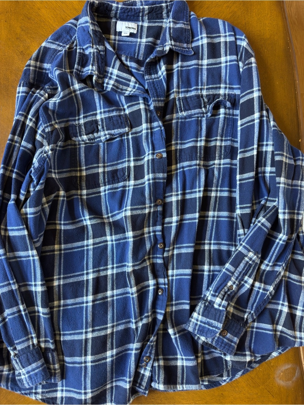 Men’s Navy Blue Plaid Button-Up Flannel Shirt